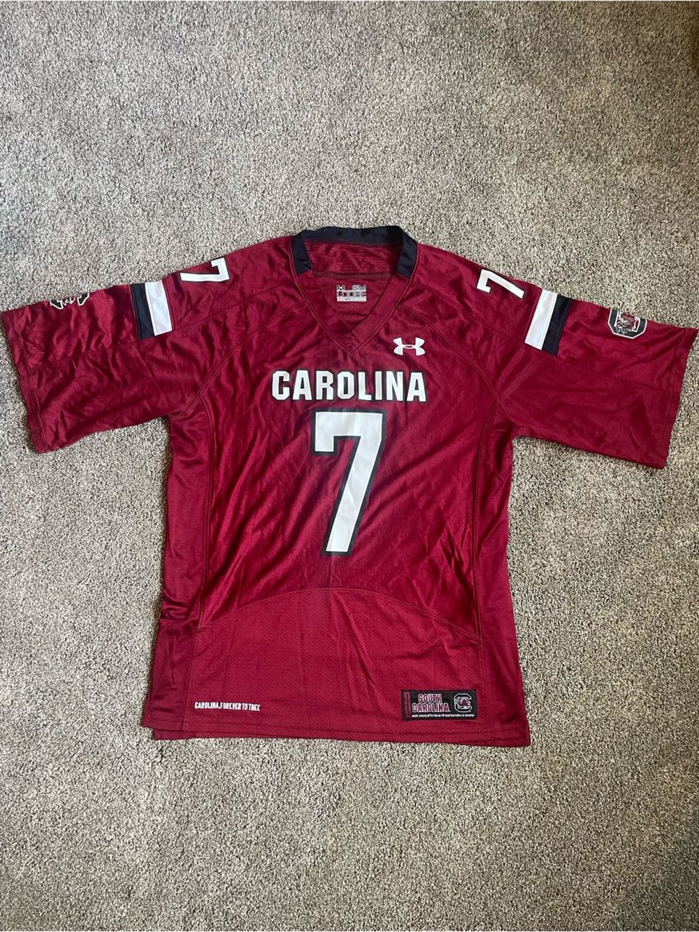 South Carolina Gamecocks Under Armour Garnet Football Jersey #7 Small Loose